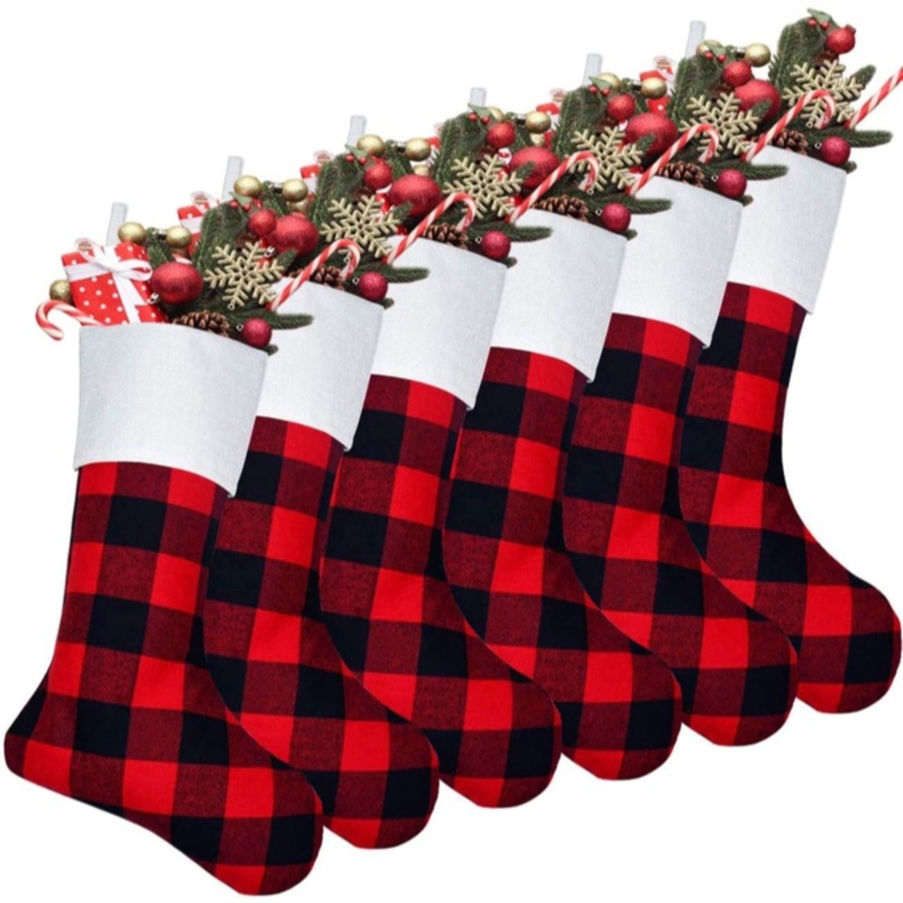 NWT Senneny 6 Pack Christmas Hanging Stockings - 18 inch Red Black Buffalo Plaid